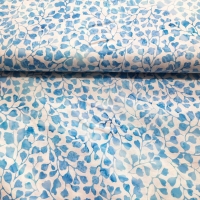 Batik Blätter und Blüten blau weiss