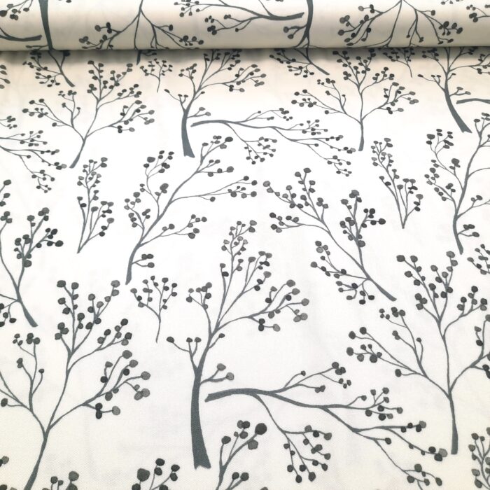 Viskosestoff „Light & Lush“ (Art. 29011) – Natur mit grünen Zweigen & Knospen
