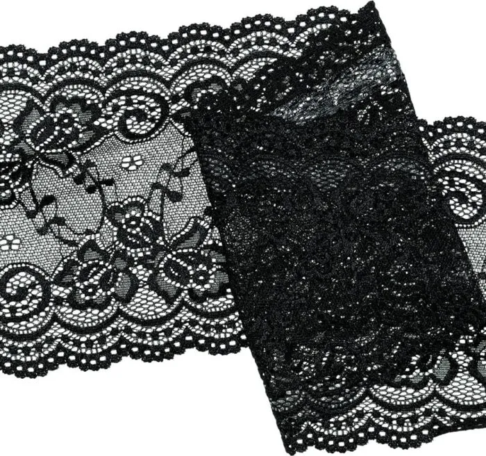 Perlonspitze Borte 14cm schwarz elastisch – Bild 5