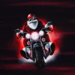 French Terry Panel Santa auf Motorrad, Wintermoods